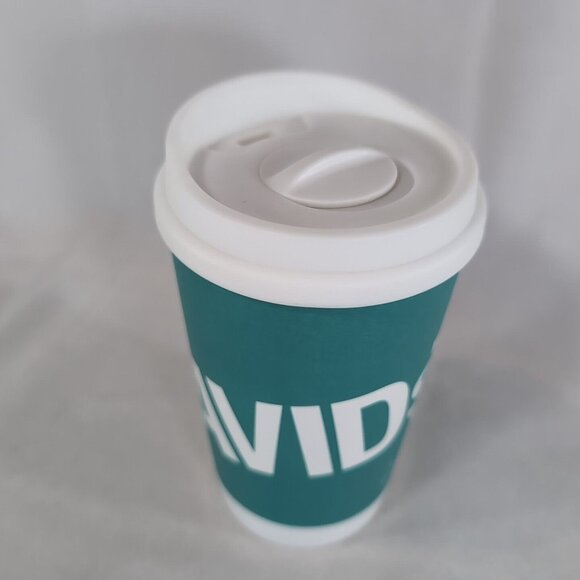 David's Tea Travel Mug Tumbler Lid Coffee Cup Teal Blue White Ceramic Logo Icon - Picture 2 of 10